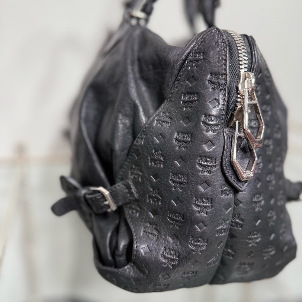 MCM Black Leather Satchel with Silver Accents - Picture 3 of 15